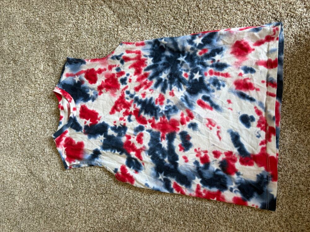 kids large red white and blue tie dye tank